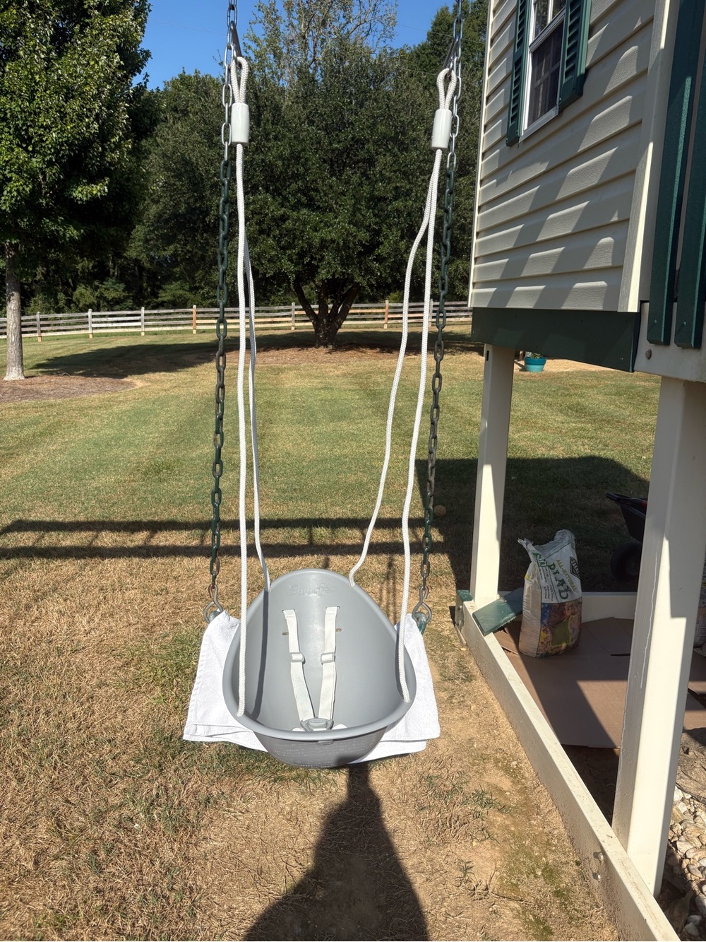 Gray Infant Bucket Swing with Safety Harness